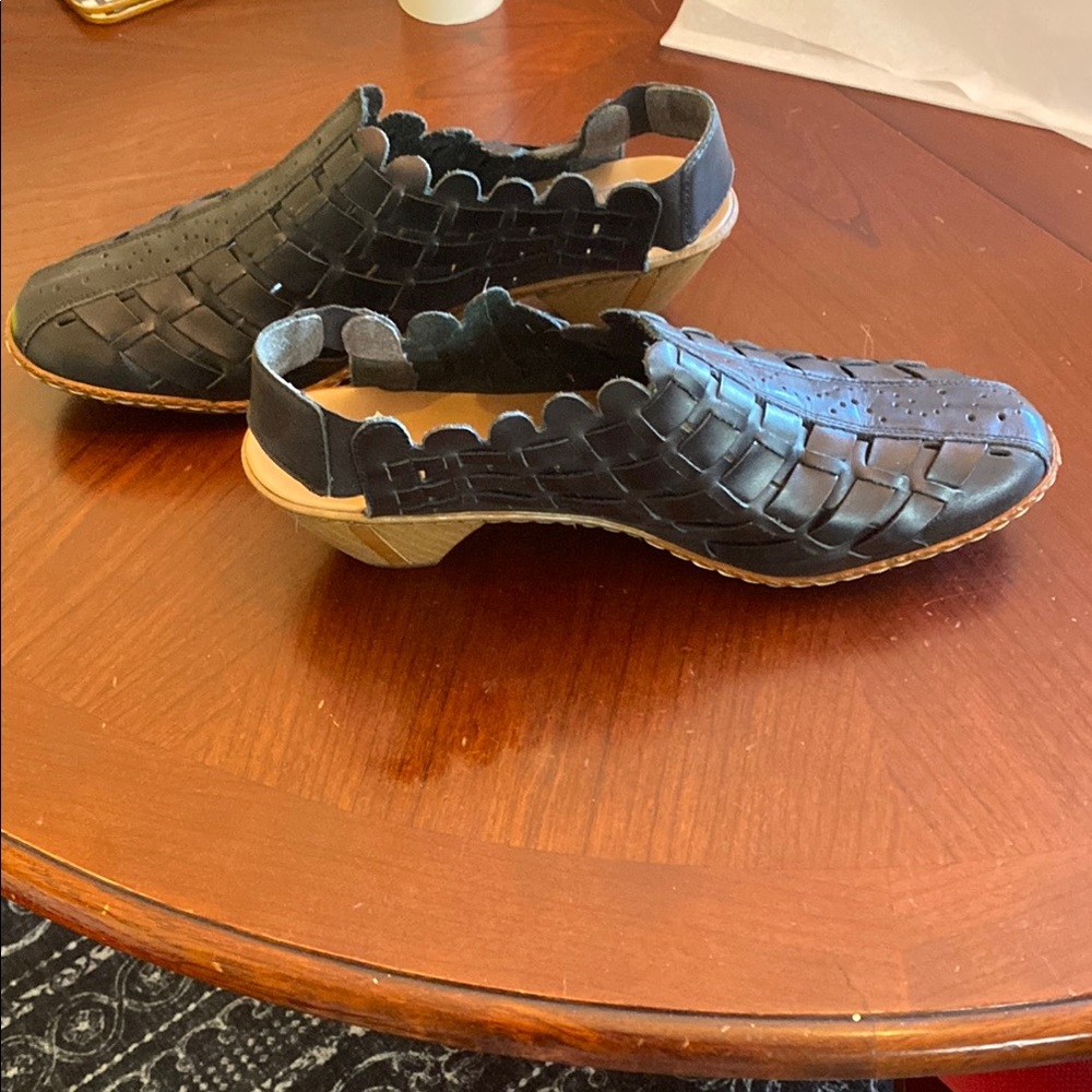 Rieker Black Leather Woven Shoes